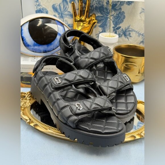 🆕 MARC JACOBS 🧿 NWOB The Quilted Sunny Leather Dad Sandals, Sz 40 US 10 - Picture 7 of 15